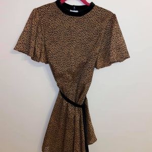 Short sleeve cheetah print dress with belt, never worn/tags still on